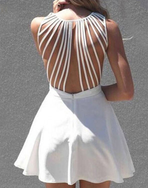 photo White Strappy Back Sleeveless Skater Dress by OASAP, color White - Image 2