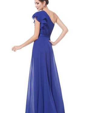 photo Womens One Shoulder Ruffle Sleeve Long Party Dress by OASAP, color Blue - Image 2