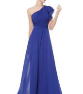 photo Womens One Shoulder Ruffle Sleeve Long Party Dress by OASAP, color Blue - Image 4