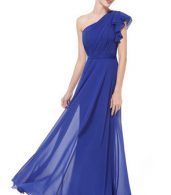 photo Womens One Shoulder Ruffle Sleeve Long Party Dress by OASAP, color Blue - Image 5
