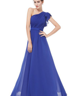 photo Womens One Shoulder Ruffle Sleeve Long Party Dress by OASAP, color Blue - Image 1