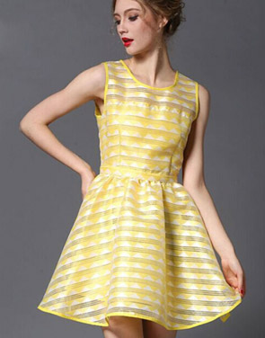 photo Yellow Zigzag Print Organza Dress by OASAP, color Yellow - Image 1