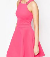 photo Zip Back Skater Dress with Buckle Straps by OASAP, color Fuchsia - Image 3