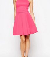 photo Zip Back Skater Dress with Buckle Straps by OASAP, color Fuchsia - Image 4