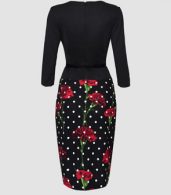 photo Appealing Floral Printed Polka Dot Fake Two-piece Bodycon Dress by FashionMia, color Black - Image 2