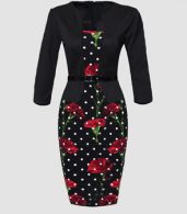 photo Appealing Floral Printed Polka Dot Fake Two-piece Bodycon Dress by FashionMia, color Black - Image 1