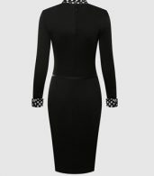 photo Plain Polka Dot Charming Lapel Bodycon Dress by FashionMia, color Black - Image 2