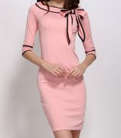 photo Color Block Bowknot Boat Neck Bodycon Dress by FashionMia - Image 2