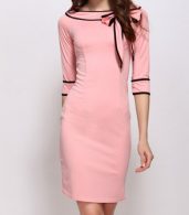 photo Color Block Bowknot Boat Neck Bodycon Dress by FashionMia - Image 1