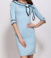 photo Color Block Bowknot Boat Neck Bodycon Dress by FashionMia - Image 4