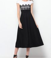 photo Color Block Lace Exquisite Round Neck Maxi Dress by FashionMia, color White Black - Image 2