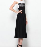 photo Color Block Lace Exquisite Round Neck Maxi Dress by FashionMia, color White Black - Image 3