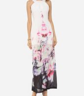 photo Floral Printed Delightful Crew Neck Maxi Dress by FashionMia, color White - Image 2