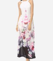 photo Floral Printed Delightful Crew Neck Maxi Dress by FashionMia, color White - Image 1