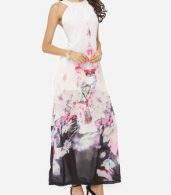 photo Floral Printed Delightful Crew Neck Maxi Dress by FashionMia, color White - Image 3