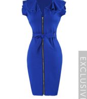 photo Plain Falbala Celebrity Cowl Neck Bodycon Dress by FashionMia, color Blue - Image 1