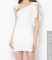 photo Plain Falbala Paillette Designed Asymmetric Neckline Bodycon Dress by FashionMia - Image 5