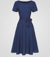 photo Polka Dot Bowknot Exquisite Round Neck Skater Dress by FashionMia, color Blue - Image 1