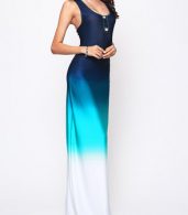 photo Gradient Chic Round Neck Maxi Dress by FashionMia, color Blue - Image 2