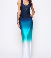 photo Gradient Chic Round Neck Maxi Dress by FashionMia, color Blue - Image 1