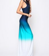 photo Gradient Chic Round Neck Maxi Dress by FashionMia, color Blue - Image 3
