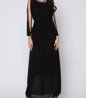 photo Hollow Out Plain Captivating Off Shoulder Maxi Dress by FashionMia, color Black - Image 2