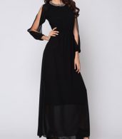photo Hollow Out Plain Captivating Off Shoulder Maxi Dress by FashionMia, color Black - Image 1