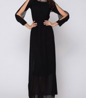 photo Hollow Out Plain Captivating Off Shoulder Maxi Dress by FashionMia, color Black - Image 3