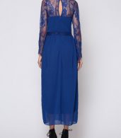 photo Hollow Out Lace Patchwork Plain Side Slit Elegant V Neck Maxi Dress by FashionMia, color Blue - Image 4