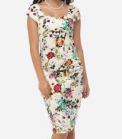photo Floral Printed Charming Sweet Heart Bodycon Dress by FashionMia, color White - Image 1