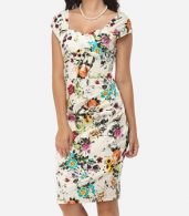 photo Floral Printed Charming Sweet Heart Bodycon Dress by FashionMia, color White - Image 3