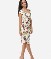 photo Floral Printed Charming Sweet Heart Bodycon Dress by FashionMia, color White - Image 5
