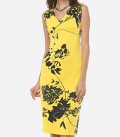photo Floral Printed Exquisite V Neck Bodycon Dress by FashionMia, color Yellow - Image 2