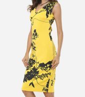 photo Floral Printed Exquisite V Neck Bodycon Dress by FashionMia, color Yellow - Image 3