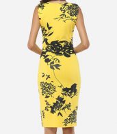 photo Floral Printed Exquisite V Neck Bodycon Dress by FashionMia, color Yellow - Image 4