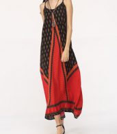 photo Assorted Colors Patchwork Spaghetti Strap Maxi Dress by FashionMia, color Red - Image 2