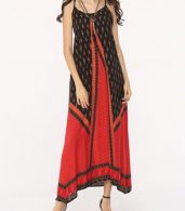 photo Assorted Colors Patchwork Spaghetti Strap Maxi Dress by FashionMia, color Red - Image 1