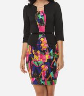 photo Assorted Colors Designed Asymmetric Neckline Bodycon Dress by FashionMia, color Peach - Image 1