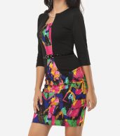 photo Assorted Colors Designed Asymmetric Neckline Bodycon Dress by FashionMia, color Peach - Image 3