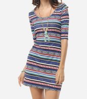 photo Bohemian Striped Captivating Round Neck Bodycon Dress by FashionMia, color Blue - Image 2
