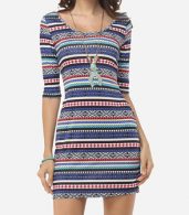 photo Bohemian Striped Captivating Round Neck Bodycon Dress by FashionMia, color Blue - Image 1