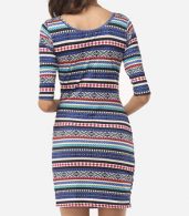 photo Bohemian Striped Captivating Round Neck Bodycon Dress by FashionMia, color Blue - Image 4