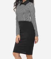photo Houndstooth Courtly Doll Collar Bodycon Dress by FashionMia, color White Black - Image 3