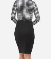 photo Houndstooth Courtly Doll Collar Bodycon Dress by FashionMia, color White Black - Image 4