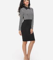 photo Houndstooth Courtly Doll Collar Bodycon Dress by FashionMia, color White Black - Image 5