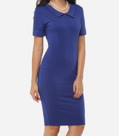 photo Plain Charming Polo Collar Bodycon Dress by FashionMia, color Dark Blue - Image 3