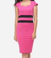 photo Color Block Split Striped Modern Sweet Heart Bodycon Dress by FashionMia, color Peach - Image 2