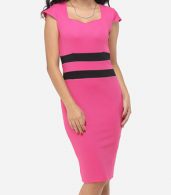 photo Color Block Split Striped Modern Sweet Heart Bodycon Dress by FashionMia, color Peach - Image 1