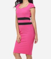 photo Color Block Split Striped Modern Sweet Heart Bodycon Dress by FashionMia, color Peach - Image 3