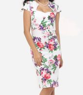 photo Floral Printed Delightful Sweet Heart Bodycon Dress by FashionMia, color White - Image 2